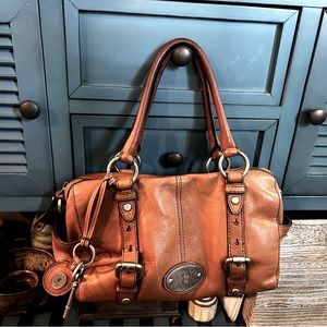 Fossil Maddox Brown Leather Satchel Purse/ Handbag